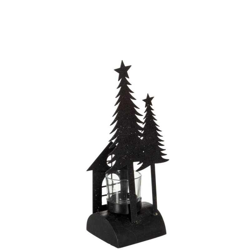 Černý kovový svícen na čajovou svíčku s glitry - 11*8*26 cm