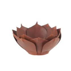Hnědo-rezavý kovový svícen na čajovou svíčku Leknín  - Ø 14*5,8 cm