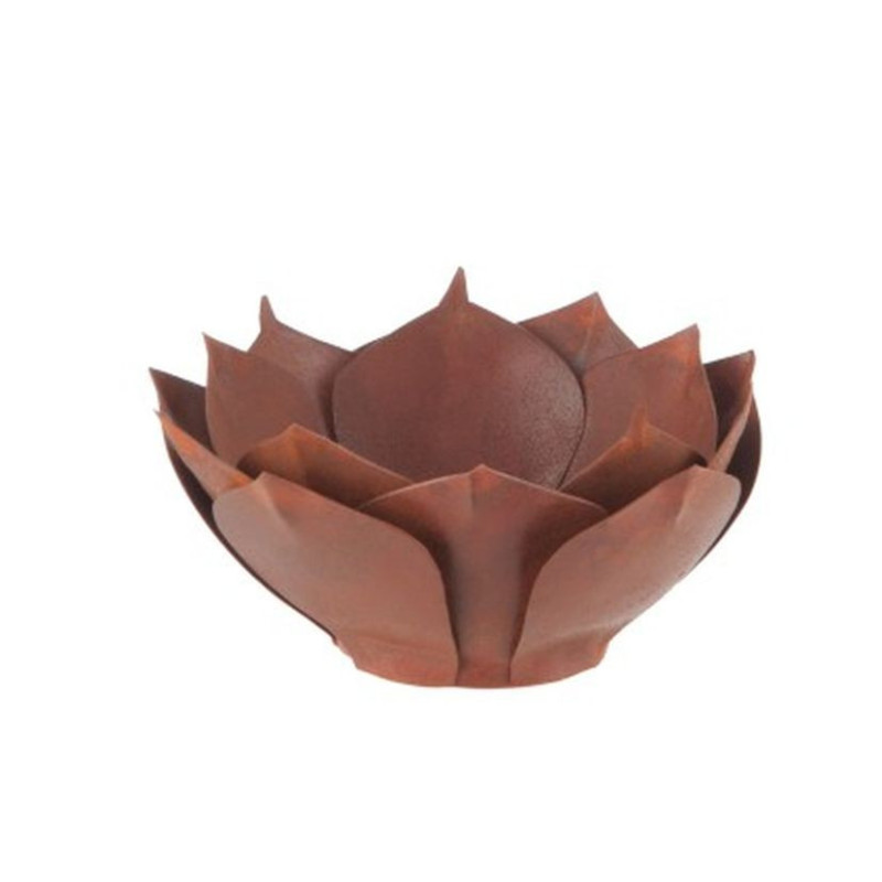 Hnědo-rezavý kovový svícen na čajovou svíčku Leknín  - Ø 14*5,8 cm