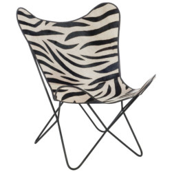 Bílo-černé kožené salónní křeslo Zebra - 75*87*86 cm