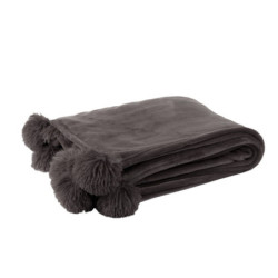 Taupe plyšový pléd Pompom s bambulemi -  130*170cm