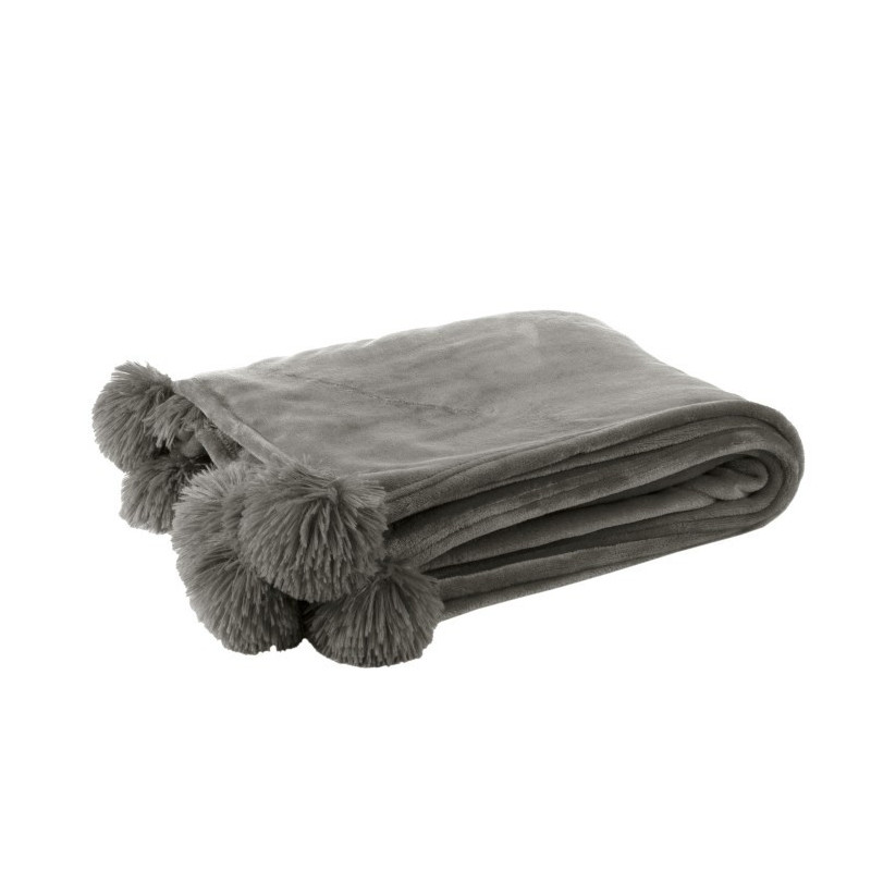 Šedý plyšový pléd Pompom s bambulemi -  130*170cm