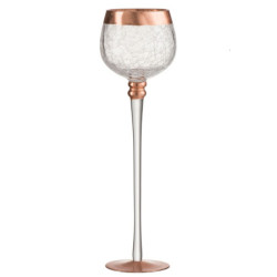 Skleněný svícen na noze s popraskáním Copper - Ø 9*30cm
