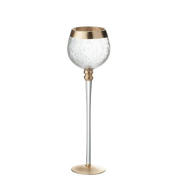 Skleněný svícen na noze s popraskáním Gold - Ø 9*30cm