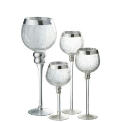 Skleněný svícen na noze s popraskáním Silver - Ø 9*30cm