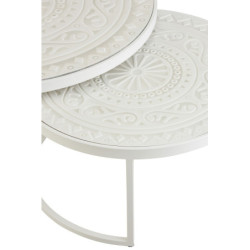 Set 2 bílých kovových stolků s ornamentovou deskou - Ø79*36 cm
