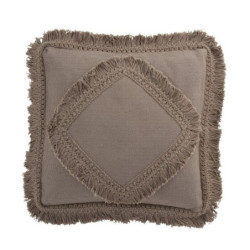 Taupe bavlněný polštář Fransen s třásněmi - 45*45 cm
