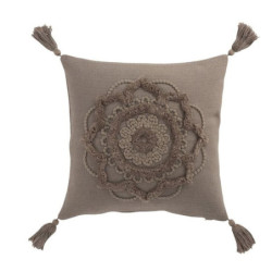 Taupe bavlněný polštář Fransen Blumen se střapci - 45*45 cm