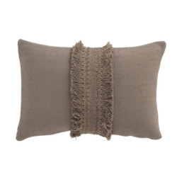Taupe bavlněný polštář Fransen Rand s třásněmi - 30*45 cm