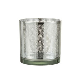 Skleněný svícen se stříbrným ornamentem Oriental silver - Ø 15*15cm