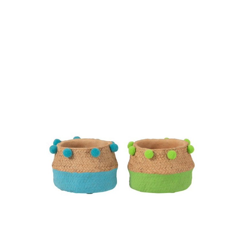 2ks Cementový květináč Pompom modrá,zelená S- 15*15*10 cm