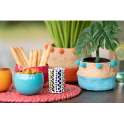 2ks Cementový květináč Pompom modrá,zelená S- 15*15*10 cm