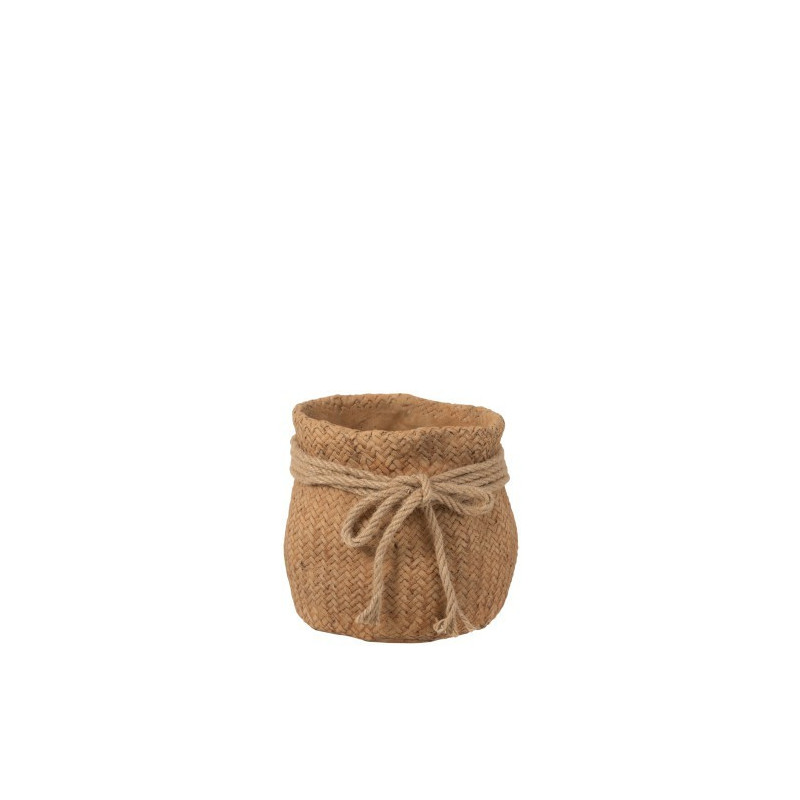 Cementový hnědý  květináč S imitace juty - 17*17*16,5 cm