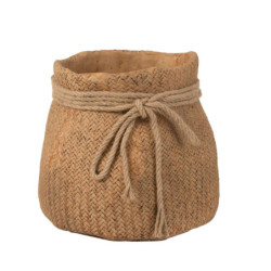 Cementový hnědý  květináč v dekoru juty M - Ø 23,5*24 cm