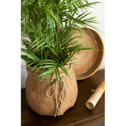 Cementový hnědý  květináč v dekoru juty M - Ø 23,5*24 cm
