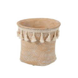 Béžový cementový květináč se střapci Boho S - Ø16*15,5 cm