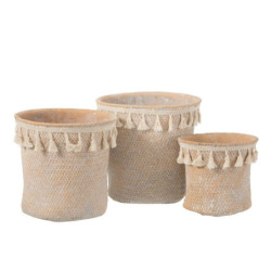 Béžový cementový květináč se střapci Boho S - Ø16*15,5 cm