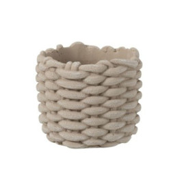 Šedý cementový obal na květináč ve tvaru košíku - Ø 16,5*14,5 cm