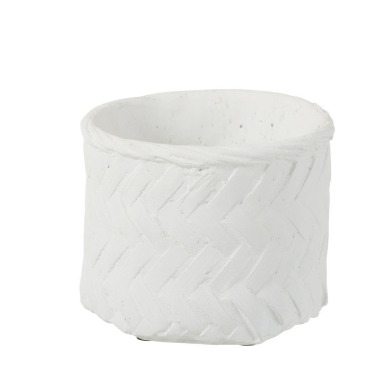 Bílý cementový květináč s imitací bambusového výpletu S - Ø 13,5*11,5 cm