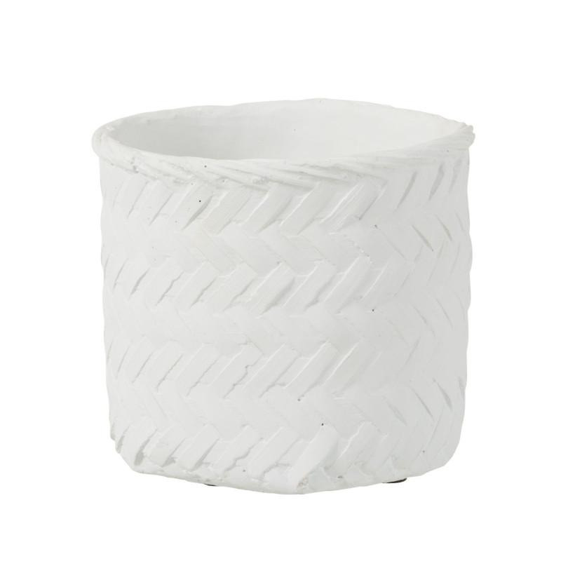 Bílý cementový květináč s imitací bambusového výpletu L - Ø 20*17,5 cm