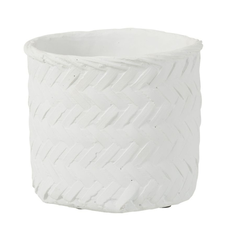 Bílý cementový květináč s imitací bambusového výpletu XL - Ø  25*23 cm