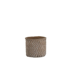 Hnědý cementový květináč Taupe -imitace tkaného květináče  L - Ø  19,5*17,5 cm