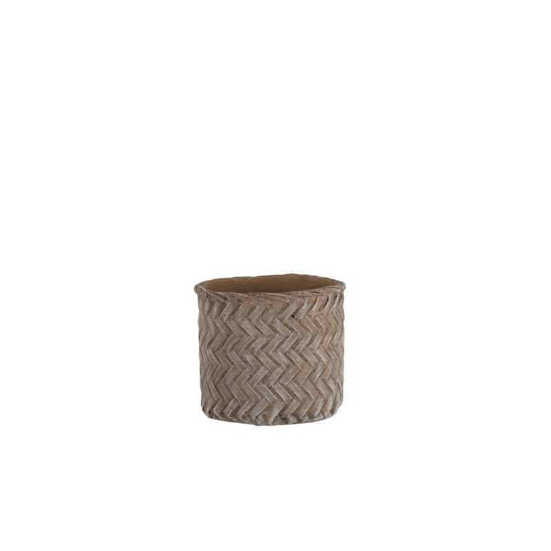 Hnědý cementový květináč Taupe -imitace tkaného květináče  L - Ø  19,5*17,5 cm