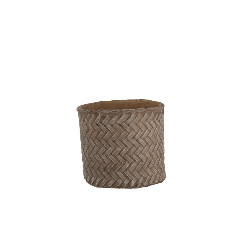 Hnědý cementový květináč Taupe - imitace tkaného květináče  XL - Ø  23,5*22 cm