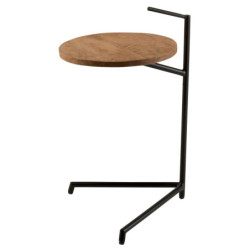 Černý kovový odkládací stolek s dřevěnou deskou Mango - Ø 35*42*65 cm