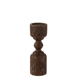 Vyřezávaný tmavě hnědý dřevěný svícen Mango - Ø 10*30 cm
