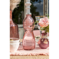 Růžová skleněná láhev a 2skleničky Natural - Ø 10*26cm