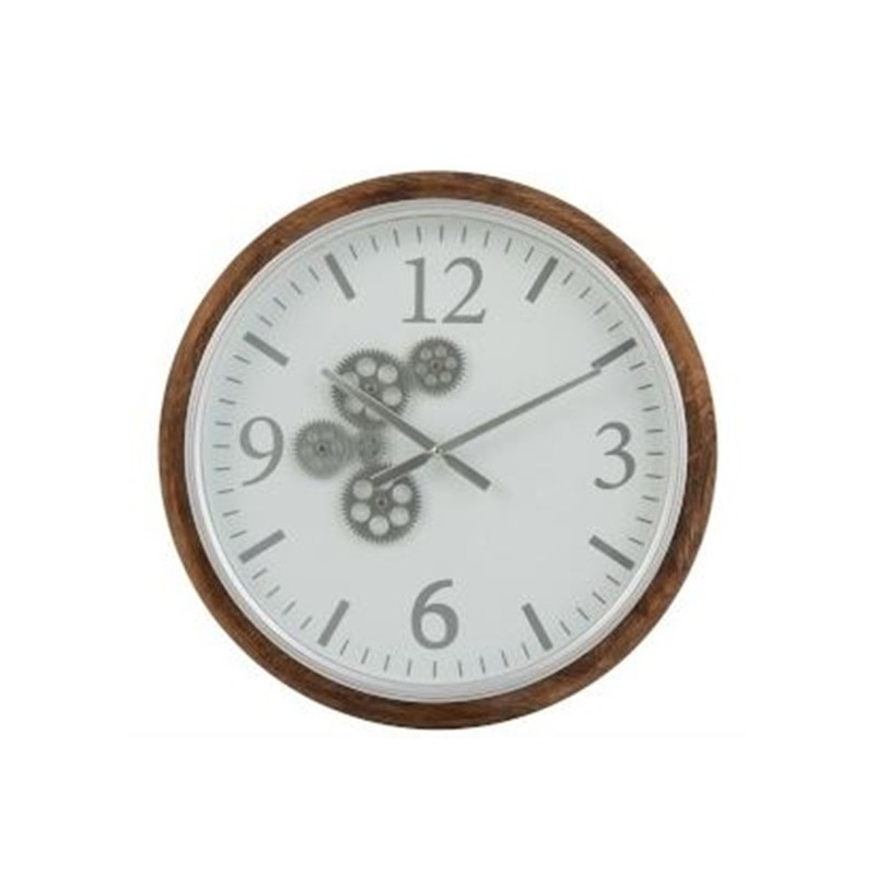 Nástěnné hodiny s dřevěným rámem a ozubenými kolečky Laudine S - Ø 52*7 cm