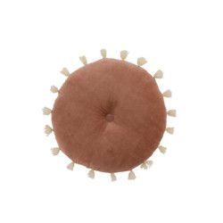 Sametový růžový kulatý polštář se střapci - Ø 40*9,5 cm