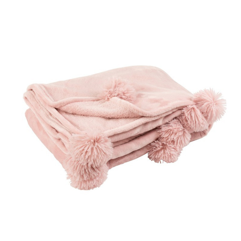 Růžový plyšový pléd Pompom s bambulemi baby pink -  130*170cm