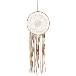 Hnědý lapač snů s korálky a peříčky Boho - Ø 25*78cm