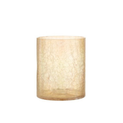 Žluto hnědý skleněný svícen s popraskáním L - 15*15*18 cm