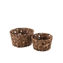 Sada 2 kulatých košíků z rákosu v kaštanově hnědé Orabelle - Ø 23*13 cm