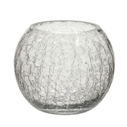 Skleněný kulatý svícen s popraskáním S - 12*12*9,5 cm
