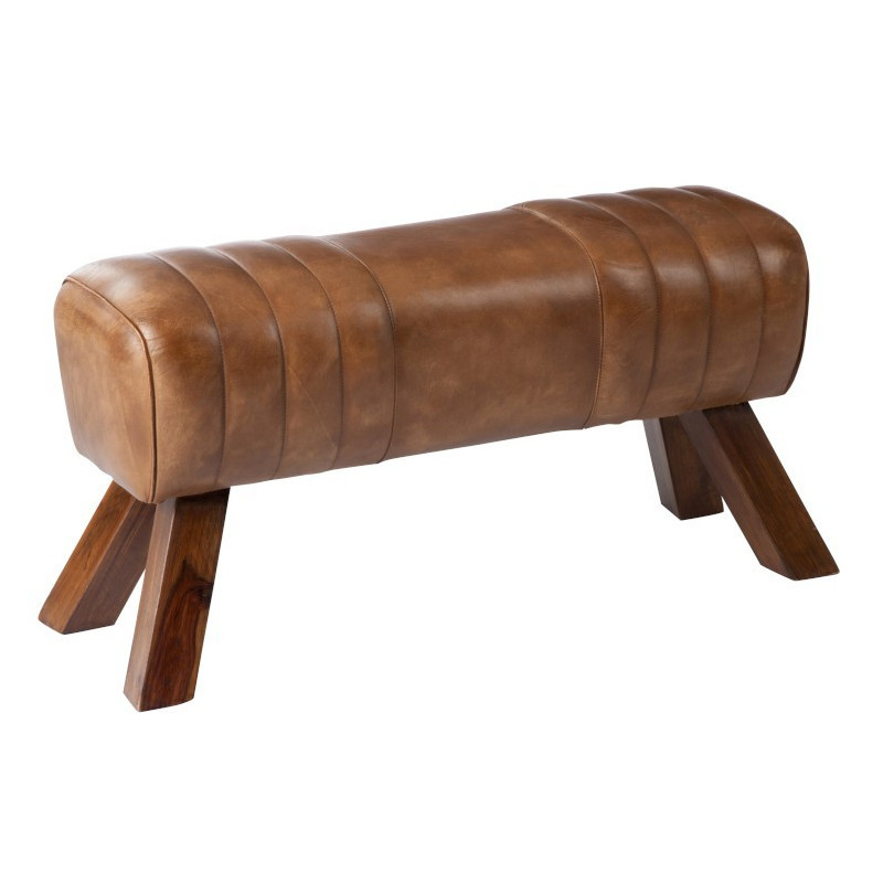 Hnědá kožená lavice v podobě gymnastické Cognac - 91*36*48 cm
