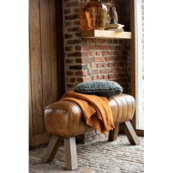 Hnědá kožená lavice v podobě gymnastické Cognac - 91*36*48 cm
