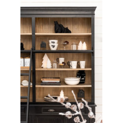 Černá dřevěná knihovna s policemi a žebříkem Jemmy - 200*41*232cm