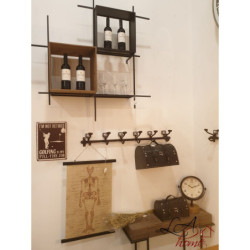 Nástěnná černá kovovo-dřevěná police Compart - 114*29*128cm