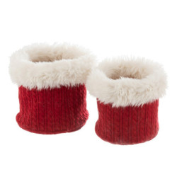 Sada 2 bílo-červených chlupatých obalů na květináče Plush pots – Ø 27 *25 cm