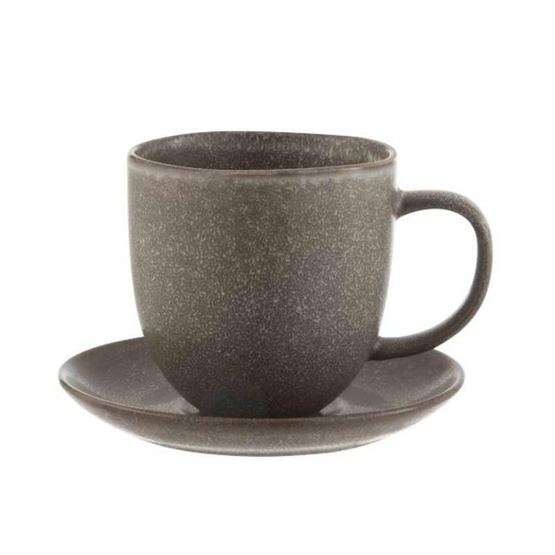 Šedo-hnědý keramický šálek s podšálkem Louise taupe - 12*9*9.5cm