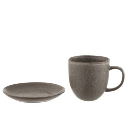 Šedo-hnědý keramický šálek s podšálkem Louise taupe - 12*9*9.5cm
