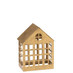 Zlatý antik kovový domek na svíčku -  22*14*28cm