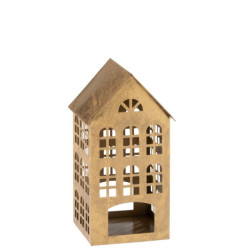 Zlatý antik kovový domek na čajovou svíčku -  17*17*32cm