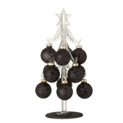Skleněný stromek s černými koulemi Baubles Stars  – 10*10*20 cm