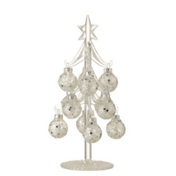 Skleněný stromek se stříbrnými koulemi Baubles Stars  – Ø 10*20 cm