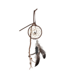 Hnědý lapač snů s korálky a peříčky Feathers - Ø 8*35cm